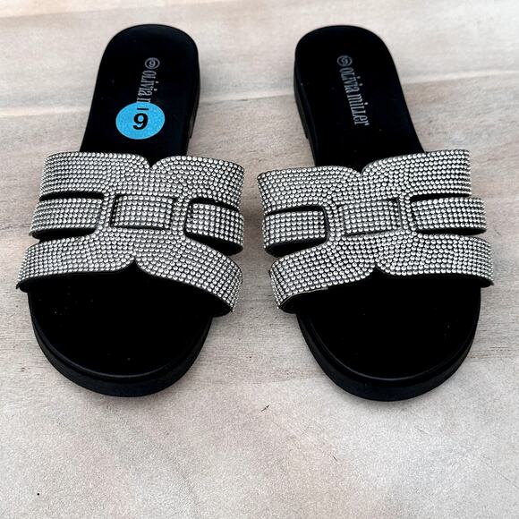 Olivia Miller Womens Size 6 Slides Saltspring Rhinestone Black Sandal Shoe New - Picture 12 of 16